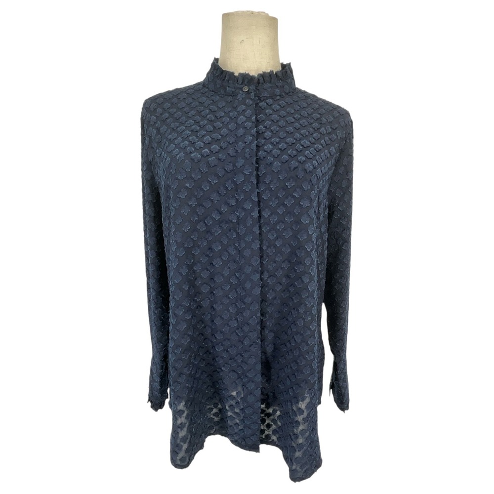 Banana Republic Dillon Classic Fit Navy Blue Fil Coupe Ruffle Neck Blouse‎ PL